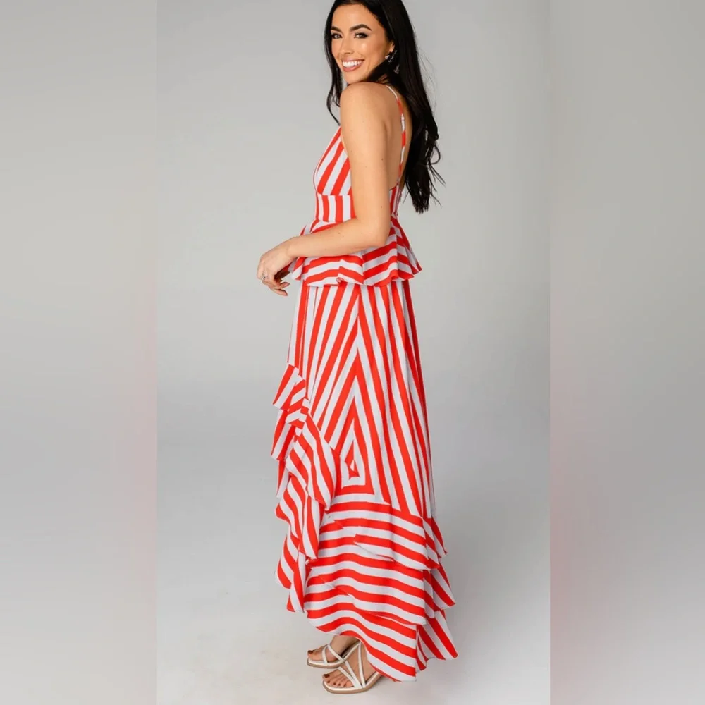 Buddy Love Georgia Ruffled Tiered Sleeveless High-Low Dress-Nautical - Picture 4 of 8